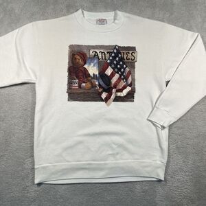 Vintage Ashley's Teddy Bear Antiques Flag Crewneck Sweatshirt Size L Made in USA